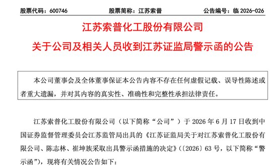 连续多年财务披露不准确!600746,收警示函!